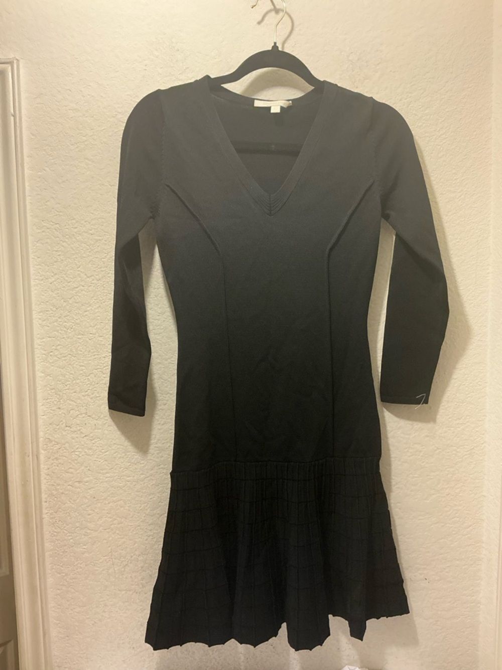 Jonathan Simkhai Black V-Neck Long Sleeve Knit Dress bodycon size XS